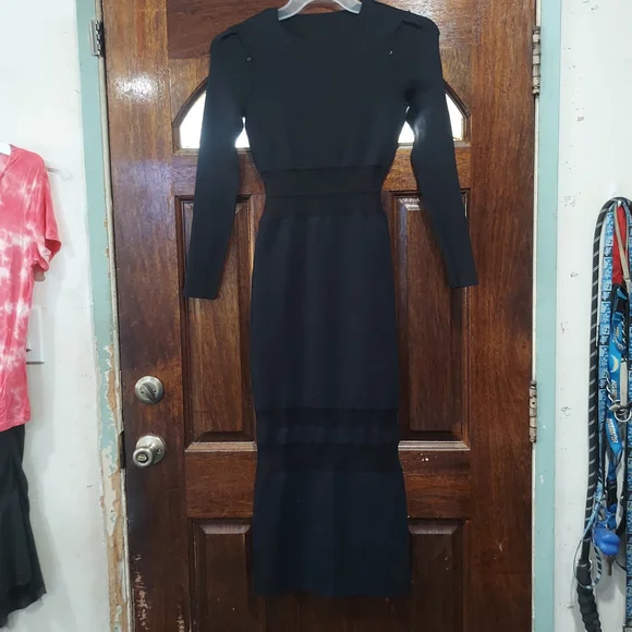 knee length dresses for ladies Light Coral Long Sleeve Midi Bandage Pencil Dress  The Black Friesian